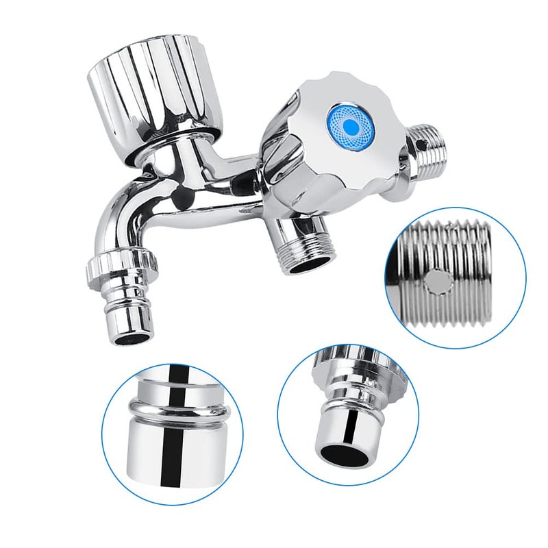 YOSOO Washing Machine Dual Port Faucet, Water Mixed Tap Sink Basin Double 1/4 Turn G1 / 2 Bathroom Double Water Outlet Double Handle Water Tap (Shutter Handle) - Image 2